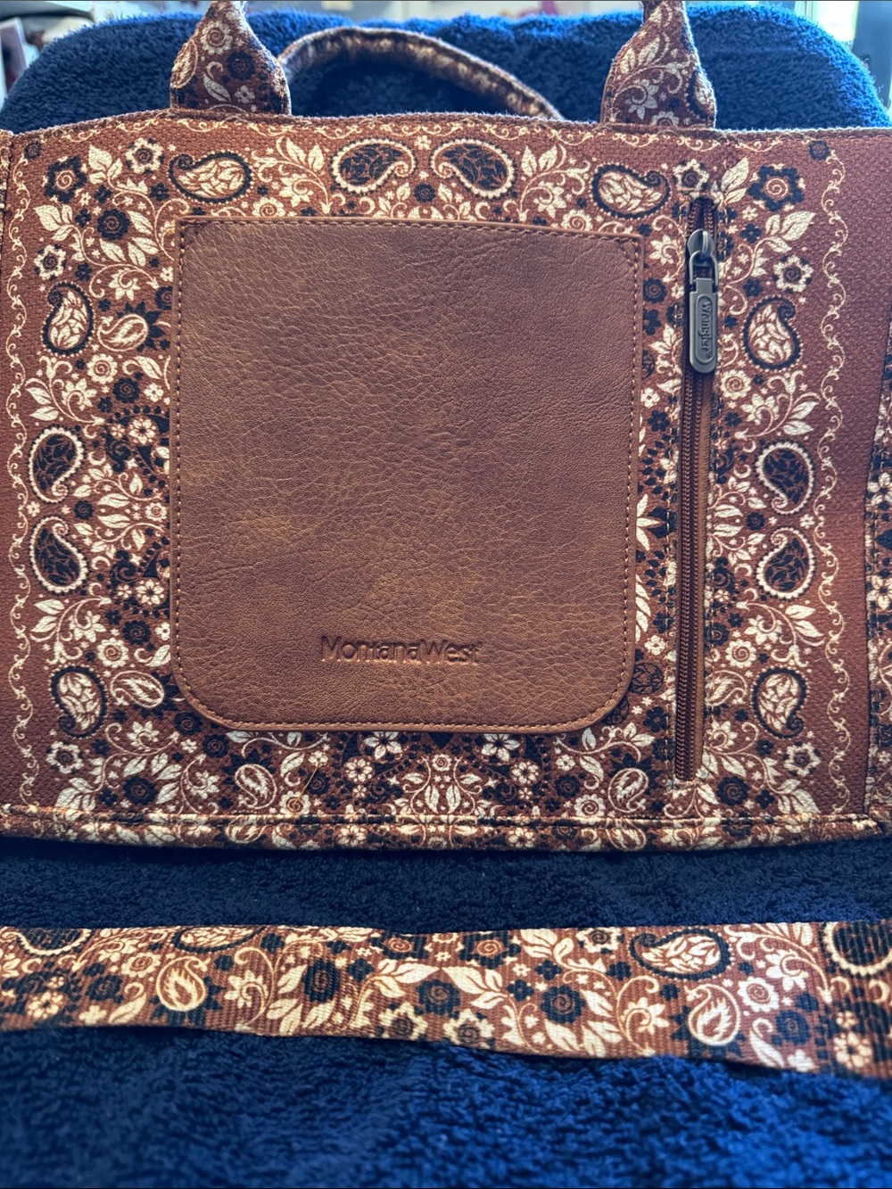 Montana West Brown Paisley Laptop Tote with Leather-Look Front Pocket